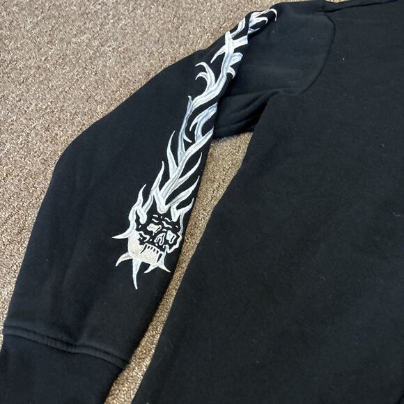 Vintage Lurking Class Full Zip Hoodie Men XL Flames + Skulls Black White - Picture 5 of 12
